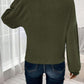 Woman wearing Bella Road Ribbed Round Neck Lantern Sleeve T-Shirt in olive green, showcasing back view indoors.