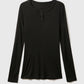 Black Basic Bae Notched Long Sleeve T-Shirt with unique neckline, perfect for casual or dressy occasions.