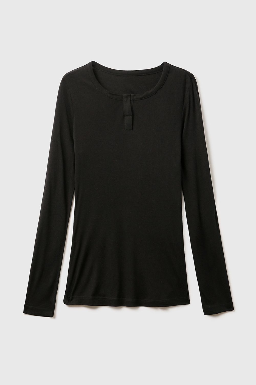 Black Basic Bae Notched Long Sleeve T-Shirt with unique neckline, perfect for casual or dressy occasions.