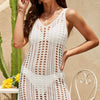 Openwork Slit V-Neck Sleeveless Cover Up - White