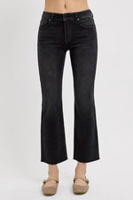 Risen Tummy Control Mid Rise Crop Straight Jeans for a flattering fit and modern style.