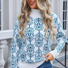 Angel Wings Flower Turtleneck Long Sleeve Sweater - Peacock  Blue