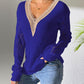 Stylish Bella Road V-Neck Sweater with Openwork Long Sleeves in Blue