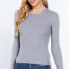 Ribbed Round Neck Long Sleeve Knit Top | Full Size - GREY