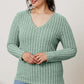 Ribbed V-Neck Long Sleeve T-Shirt