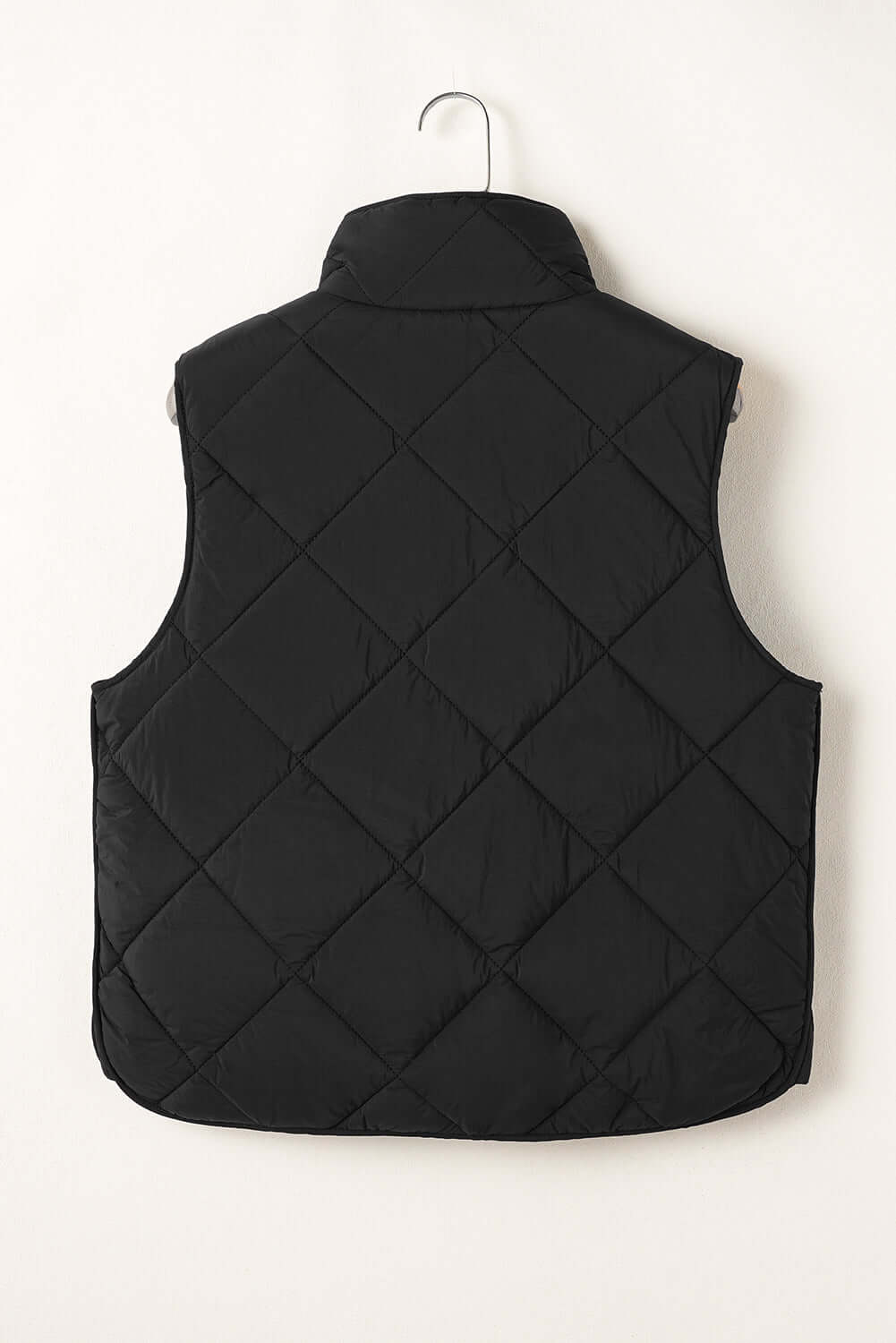 Bella Road Snap Down Texture Vest Coat in black with quilted design and pockets, perfect for fall and winter wardrobe.