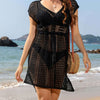 Openwork V-Neck Cap Sleeve Cover-Up - Black