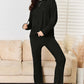 Ribbed Drawstring Hooded Top and Straight Pants Set