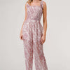 Printed Tie Shoulder Wide Leg Jumpsuit - Mauve