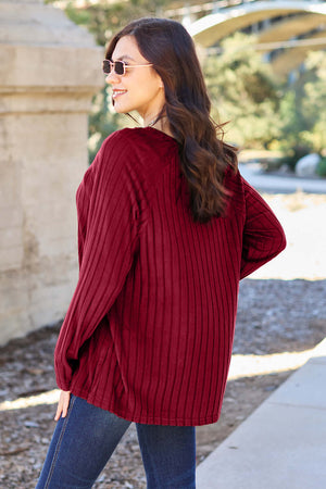 Basic Bae Ribbed Round Neck Long Sleeve Knit Top