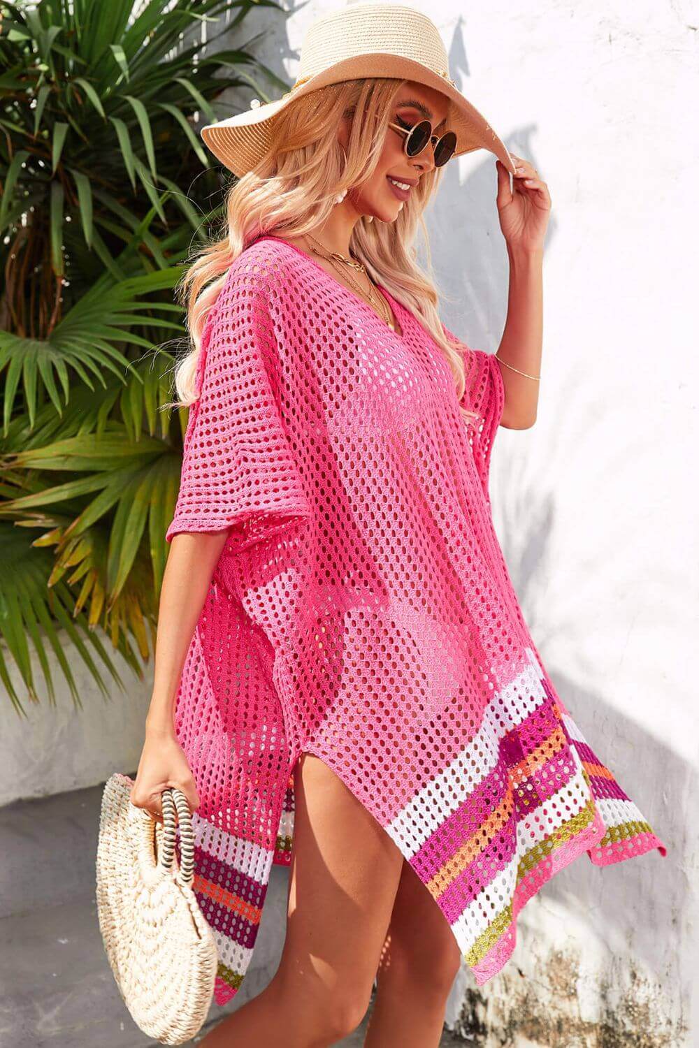 BELLA ROAD Rainbow Stripe Openwork Slit Cover-Up at Bella Road