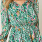 DOUBLE TAKE Full Size Printed Drawstring Waist Long Sleeve Dress at Bella Road