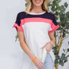 Color Block Round Neck Short Sleeve T-Shirt | Full Size - Ivory