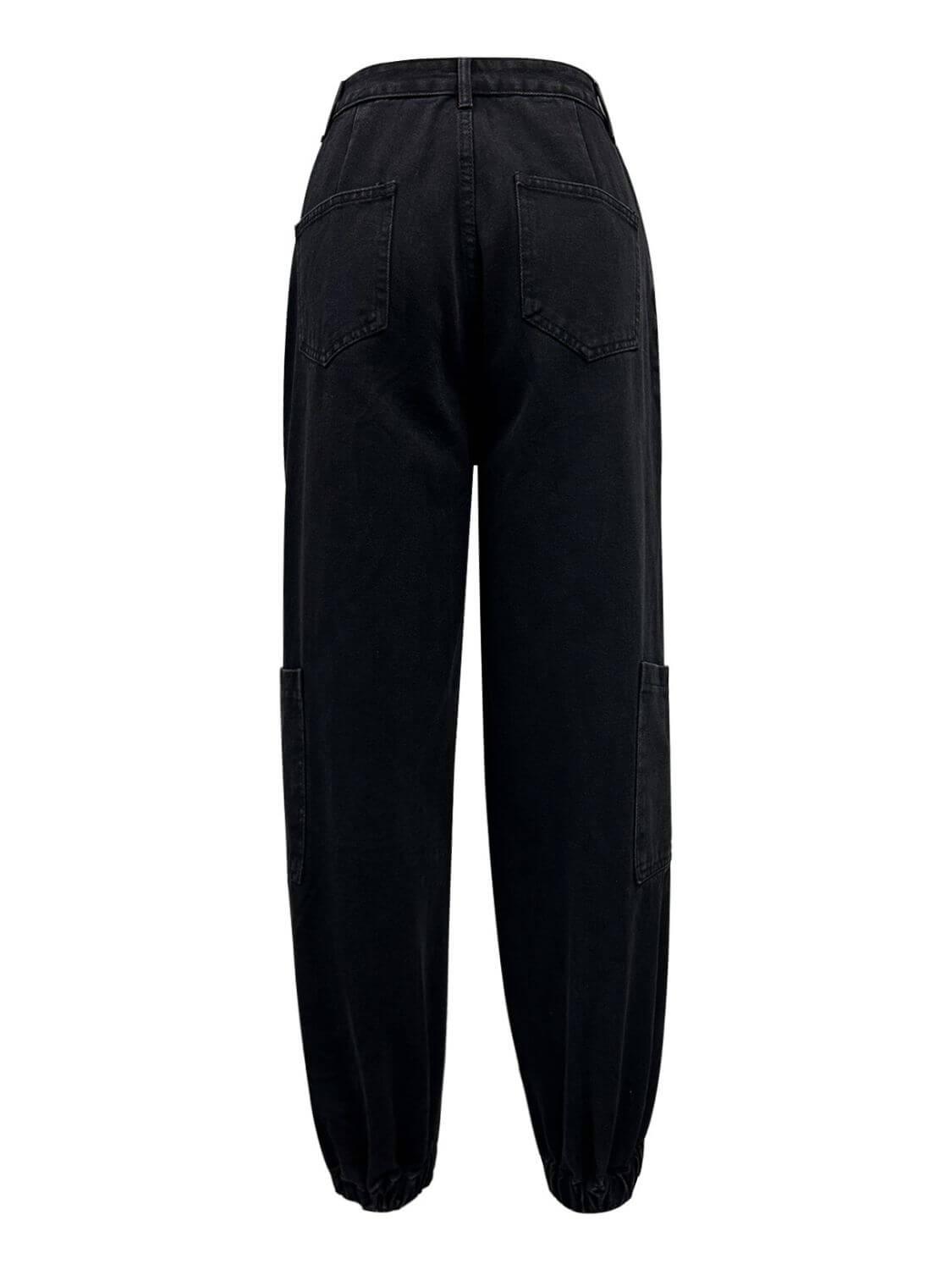 Back view of Bella Road Denim Pocketed High Rise Jeans in sleek black, showcasing pockets and a stylish fit.