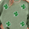 Bella Road Sequin Lucky Clover Round Neck Long Sleeve Sweatshirt - Matcha Green