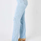 Side view of person wearing high waist distressed straight jeans by Judy Blue. Comfortable, durable, and flattering cut denim.