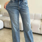 High Waist Distressed Straight Jeans by Judy Blue, women's denim with edgy distressed detailing and a flattering high waist design.