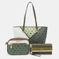 Nicole Lee USA 3-Piece Color Block Handbag Set with shopper, crossbody bag, and clutch in green tones.