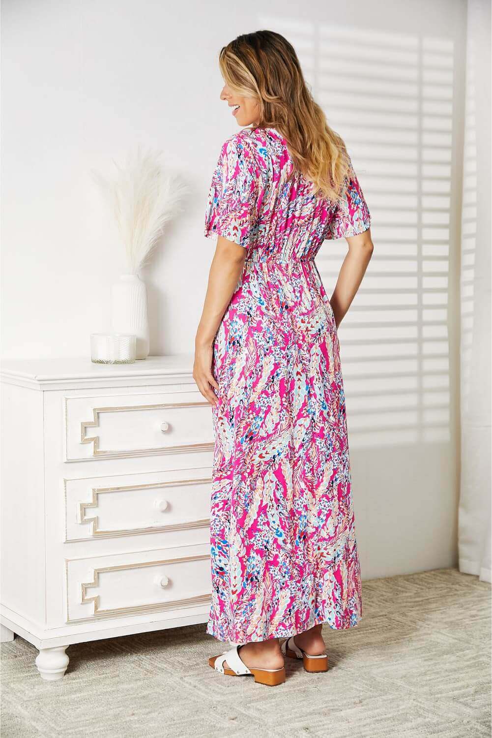 DOUBLE TAKE Multicolored V-Neck Maxi Dress at Bella Road