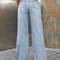 Bella Road Distressed Wide Leg Jeans with Pockets, showcasing trendy back view for stylish comfort.