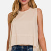 Exposed Seam Slit Round Neck Tank - Sand Beige