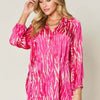 Printed Button Up Long Sleeve Shirt | Full Size - Deep Rose