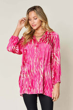 DOUBLE TAKE Full Size Printed Button Up Long Sleeve Shirt at Bella Road