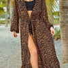 Leopard Open Front Long Sleeve Cover Up - Leopard