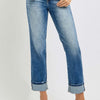 RISEN Full Size High Rise Crop Straight Roll Up Jeans - Medium