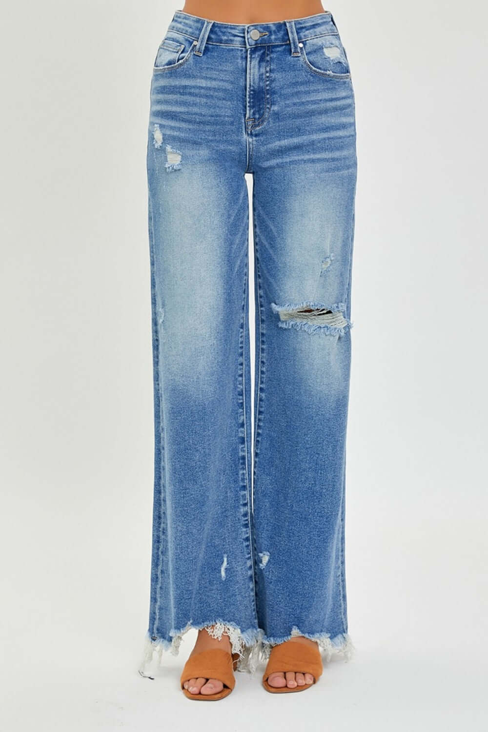 High Rise Frayed Hem Wide Leg Risen Jeans for a Chic Vintage Look