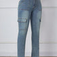 Stylish Bella Road skinny jeans with cargo pockets, perfect for a trendy and practical look.