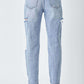 Back view of Risen Jeans distressed slim cropped jeans showing trendy distressed details and flattering slim fit design.