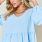 DOUBLE TAKE Full Size V-Neck Balloon Sleeve Tiered Dress at Bella Road