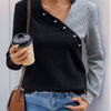 Perfee Decorative Button Contrast Long Sleeve Sweatshirt - Black