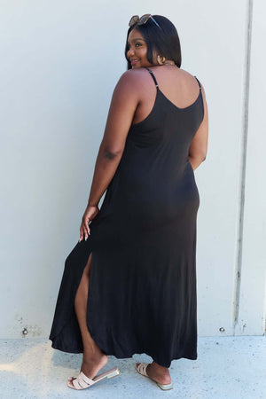 NINEXIS Good Energy Full Size Cami Side Slit Maxi Dress in Black at Bella Road