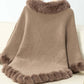 Cozy Bella Road Poncho with fuzzy trim, three-quarter sleeves, and a stylish beige texture ideal for chilly days.