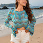 BELLA ROAD Striped Boat Neck Long Sleeve Cover Up at Bella Road