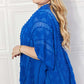 JUSTIN TAYLOR Pom-Pom Asymmetrical Poncho Cardigan in Blue at Bella Road