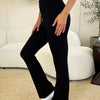 High Waist Wide Waistband Bootcut Active Pants - Black