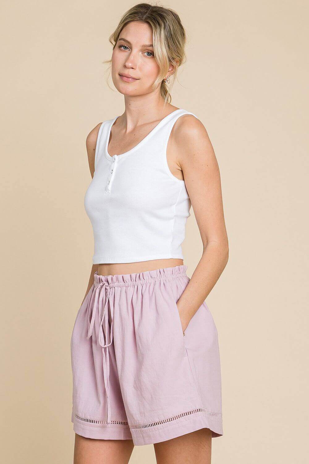 COTTON BLEU High Waist Drawstring Shorts at Bella Road