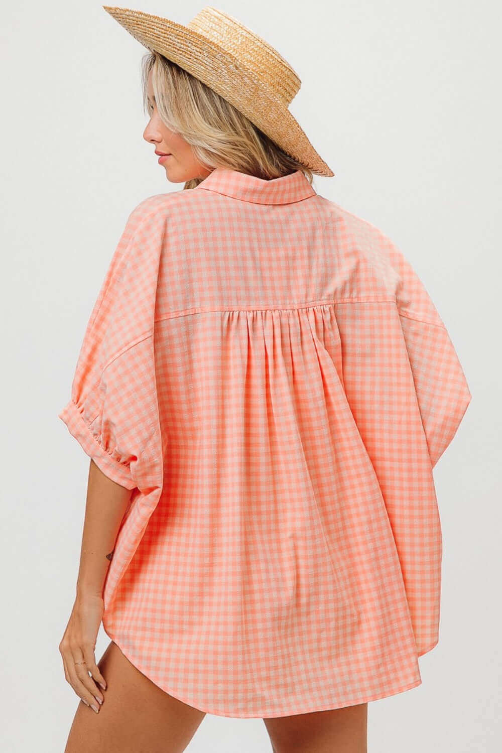 BIBI Plaid Button Up Dolman Sleeve Shirt at Bella Road