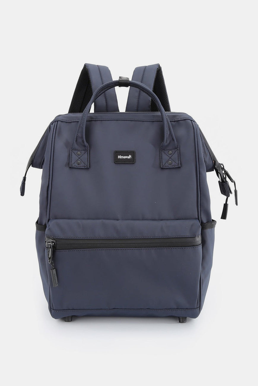 Navy Himawari waterproof backpack with USB port, ideal for work, school, and travel. Features multiple pockets and a laptop sleeve.