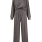 Bella Road Crisscross Round Neck Top and Drawstring Pants Set in grey, stylish two-piece outfit made from 100% polyester, perfect for casual outings.