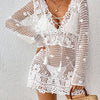 Cutout Tied V-Neck Long Sleeve Cover Up - White