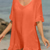 Tied Ruffled Half Sleeve Cover-Up - Orange