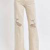 Judy Blue High Waist Distressed Wide Leg Jeans | Full Size - BONE