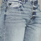 High Waist Button Fly Raw Hem Cropped Straight Jeans with vintage-inspired style and edgy unfinished hem detailing