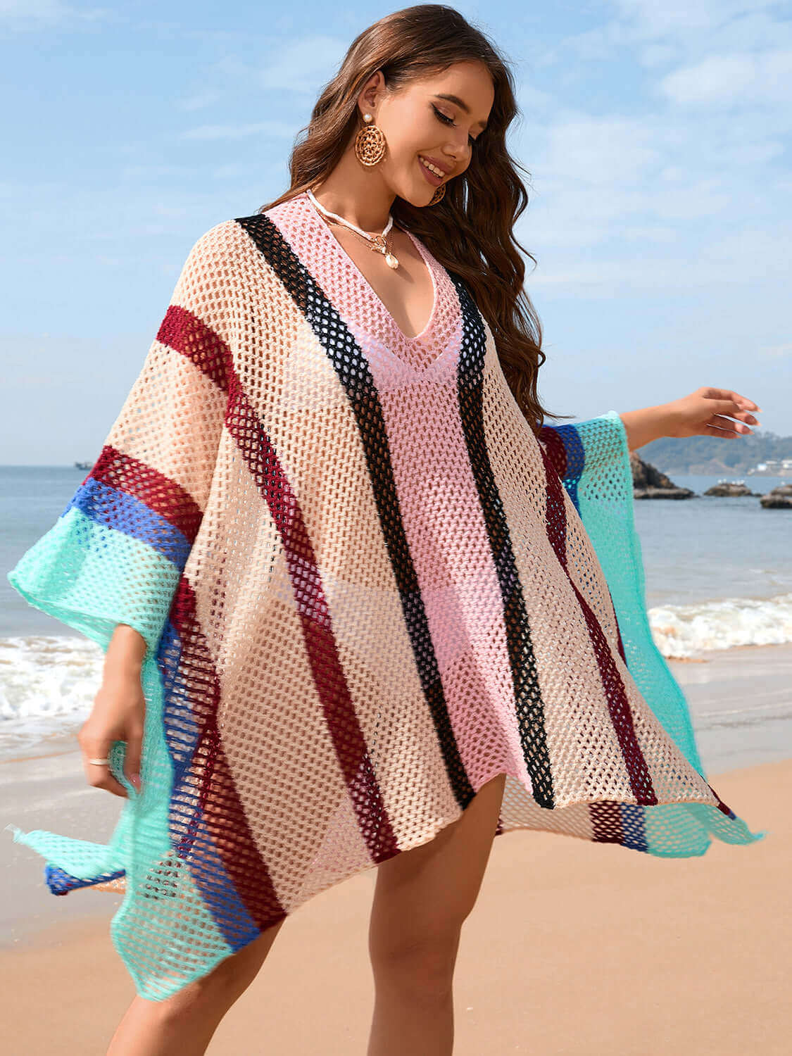 BELLA ROAD Openwork Color Block Plunge Cover-Up at Bella Road