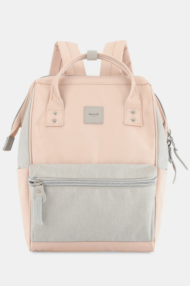 Himawari water-resistant canvas backpack with side pockets in pink and gray, perfect for stylish adventures and organization.