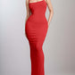 Woman wearing Basic Bae Built-In Shapewear Sleeveless Maxi Dress in red, showcasing enhanced curves and sleek silhouette